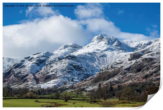 Harrison Stickle under March Snow Lake District  Print by Nick Jenkins