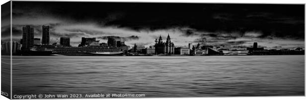 Liverpool Waterfront Skyline (Digital Art) Mono Canvas Print by John Wain