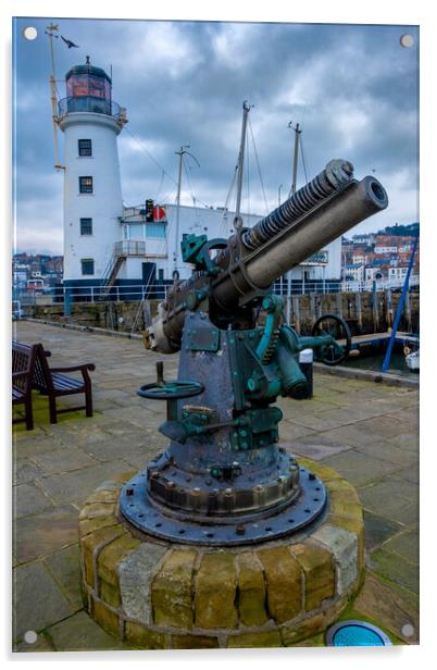 Scarborough Lighthouse And Gun Acrylic by Steve Smith