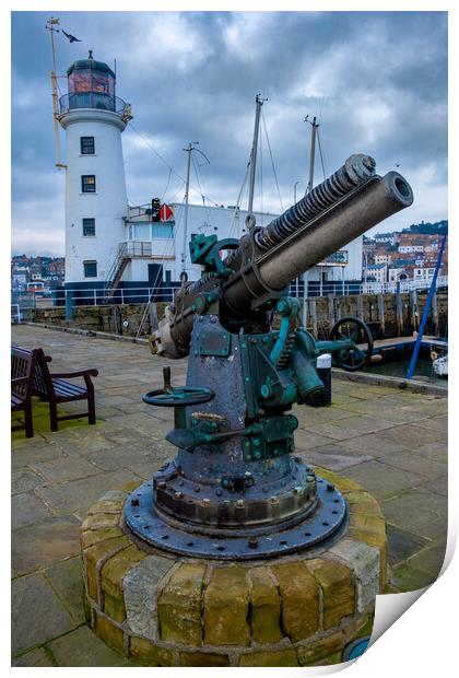 Scarborough Lighthouse And Gun Print by Steve Smith