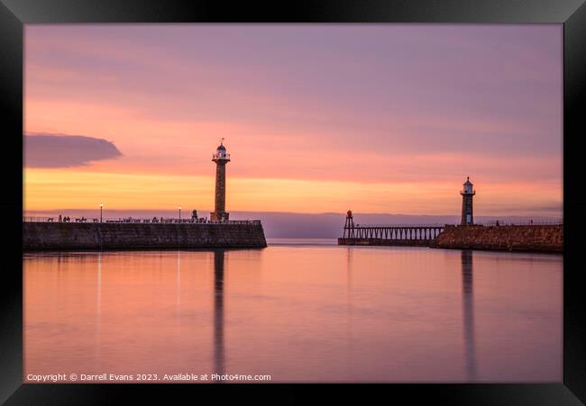 Whitby harbour at sunset Framed Print by Darrell Evans