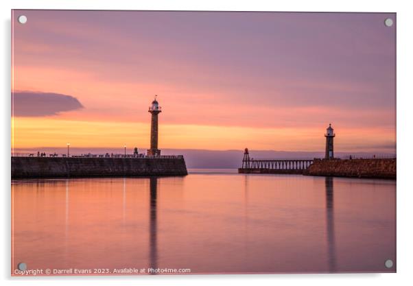 Whitby harbour at sunset Acrylic by Darrell Evans