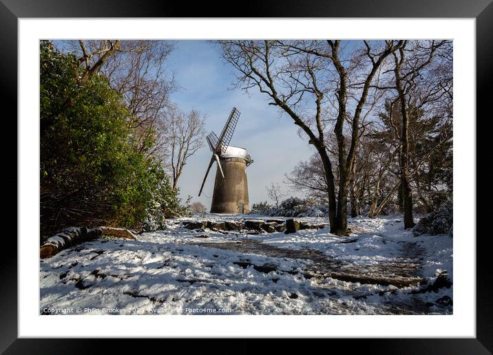 Bidston Windmill in the Snow Framed Mounted Print by Philip Brookes