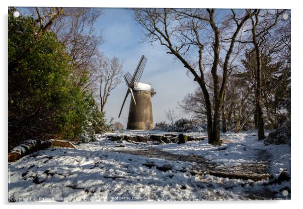 Bidston Windmill in the Snow Acrylic by Philip Brookes