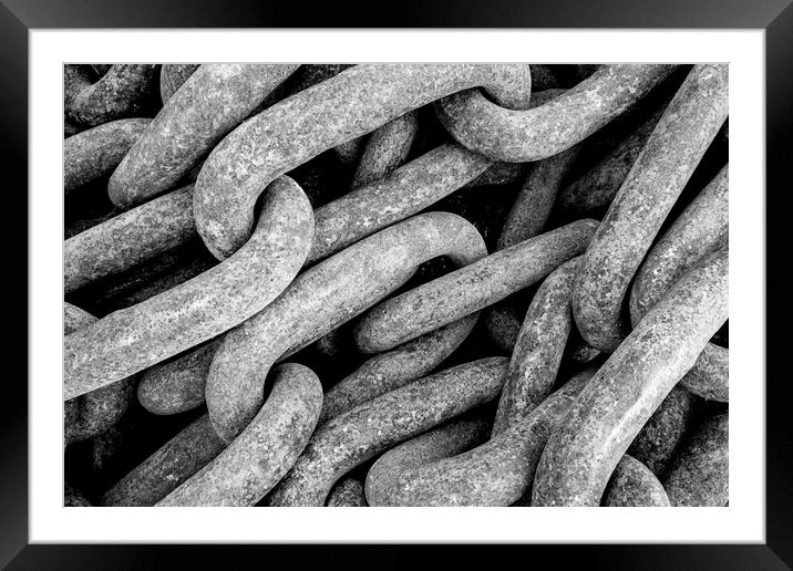 Nautical Chain Links Black and White Framed Mounted Print by Tim Hill