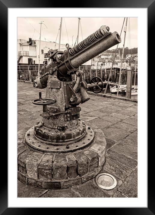 Scarborough Vickers Gun on Vincent Pier Framed Mounted Print by Tim Hill