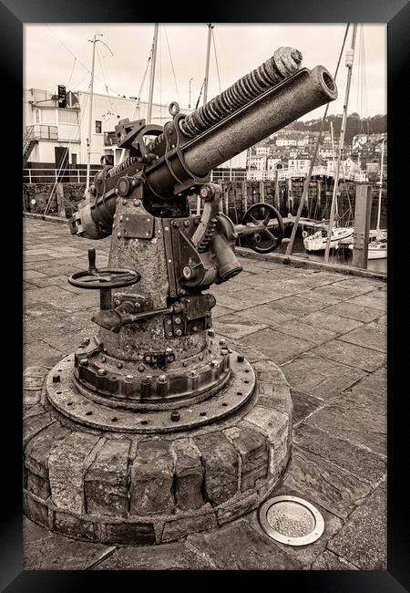 Scarborough Vickers Gun on Vincent Pier Framed Print by Tim Hill