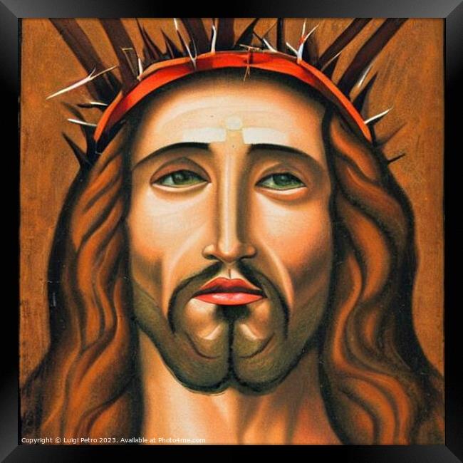 Portrait of Jesus Christ wearing crown of thorns Framed Print by Luigi Petro