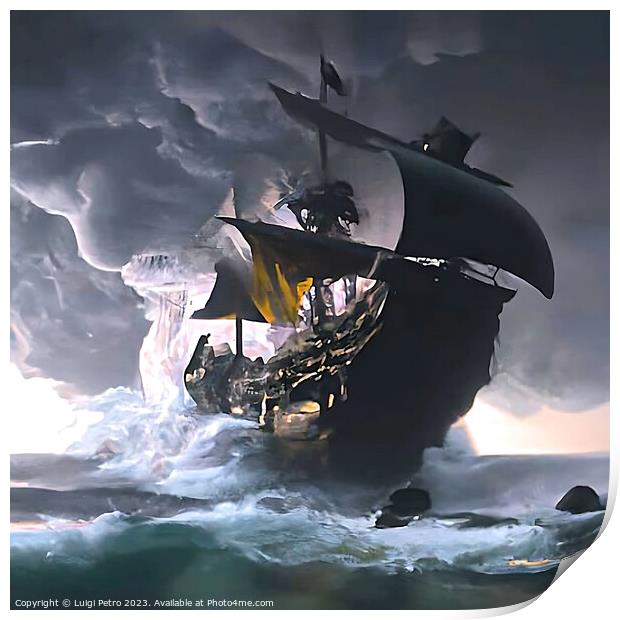 A huge ship sails on a stormy sea. AI generated. Print by Luigi Petro