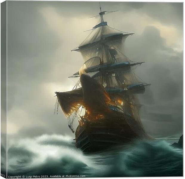 A huge ship sails on a stormy sea. AI generated. Canvas Print by Luigi Petro