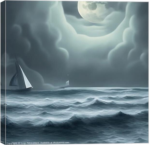 A solitary sailing boatt on choppy waters. Canvas Print by Luigi Petro