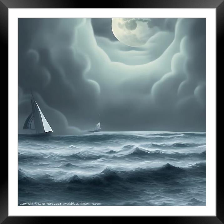 A solitary sailing boatt on choppy waters. Framed Mounted Print by Luigi Petro