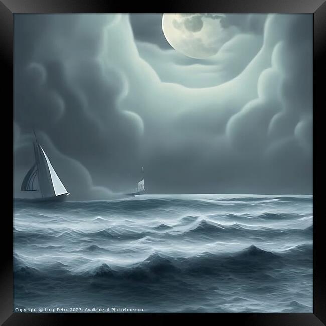 A solitary sailing boatt on choppy waters. Framed Print by Luigi Petro
