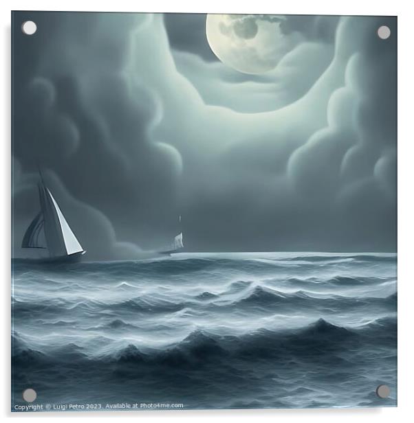 A solitary sailing boatt on choppy waters. Acrylic by Luigi Petro
