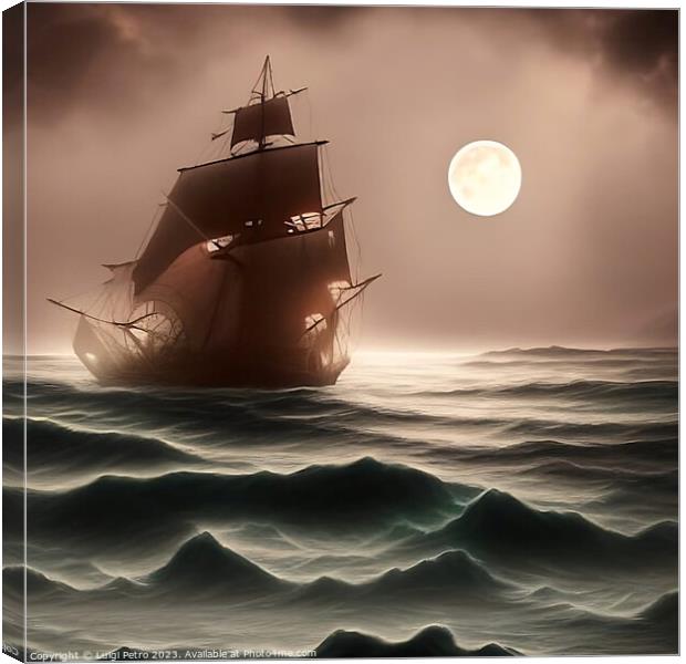 A huge ship sails on a stormy sea. AI generated. Canvas Print by Luigi Petro