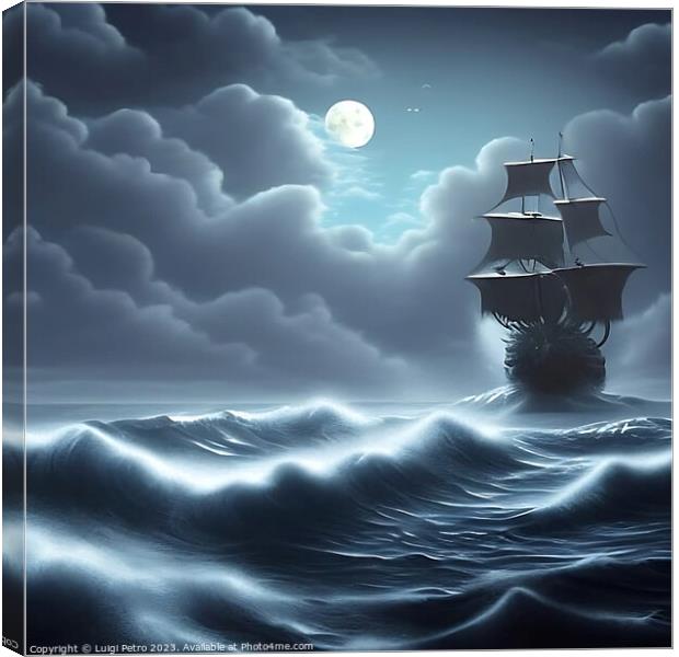 The Mighty Galleon Battles the Fierce Storm Canvas Print by Luigi Petro