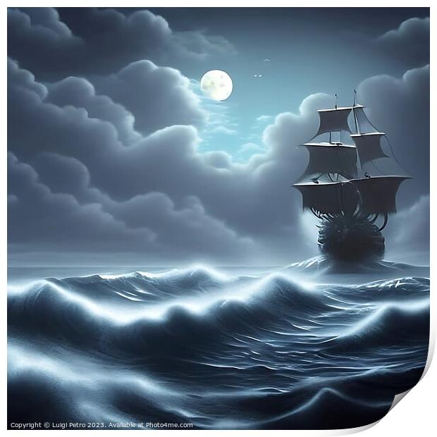 The Mighty Galleon Battles the Fierce Storm Print by Luigi Petro