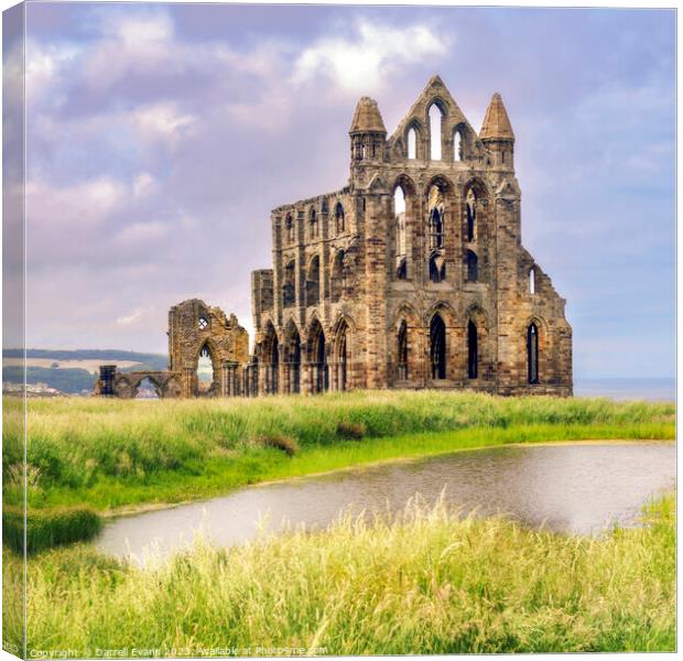 Whitby Abbey and pond Canvas Print by Darrell Evans
