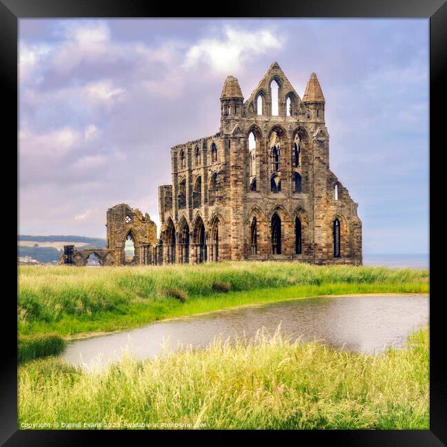 Whitby Abbey and pond Framed Print by Darrell Evans