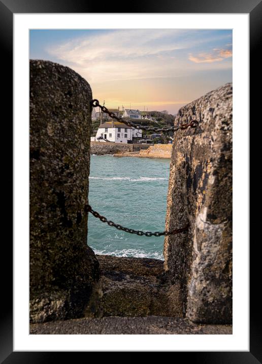 Porthleven Granite view,sunset Framed Mounted Print by kathy white