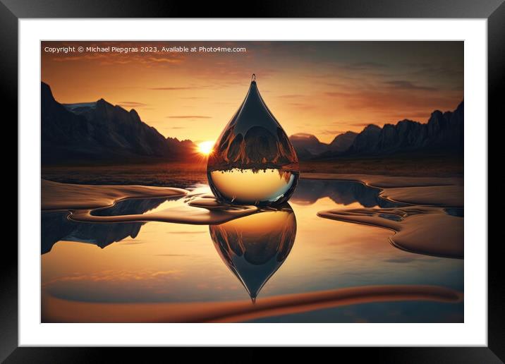 A large drop of water falls into a water surface in the sunset c Framed Mounted Print by Michael Piepgras