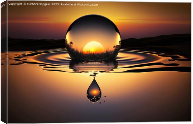 A large drop of water falls into a water surface in the sunset c Canvas Print by Michael Piepgras