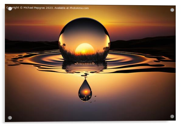 A large drop of water falls into a water surface in the sunset c Acrylic by Michael Piepgras