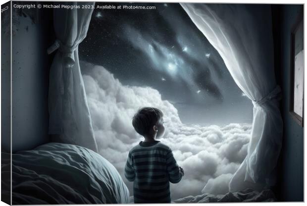 A lone person looks up at the stars of the Galaxy at night creat Canvas Print by Michael Piepgras