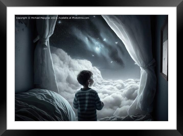 A lone person looks up at the stars of the Galaxy at night creat Framed Mounted Print by Michael Piepgras