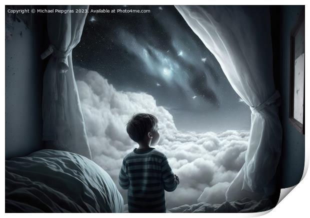 A lone person looks up at the stars of the Galaxy at night creat Print by Michael Piepgras