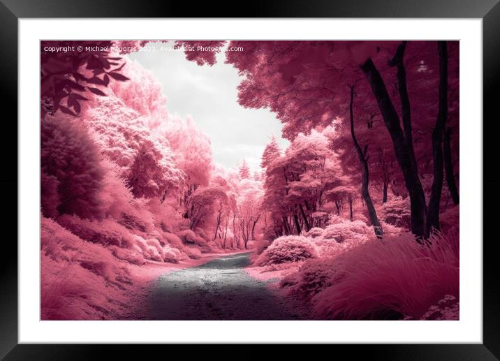 Beautiful pink infrared view into a forest with misty light crea Framed Mounted Print by Michael Piepgras