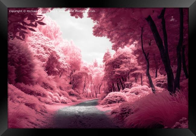 Beautiful pink infrared view into a forest with misty light crea Framed Print by Michael Piepgras