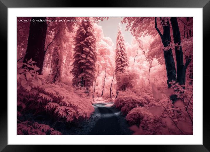 Beautiful pink infrared view into a forest with misty light crea Framed Mounted Print by Michael Piepgras