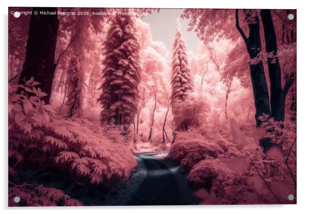 Beautiful pink infrared view into a forest with misty light crea Acrylic by Michael Piepgras