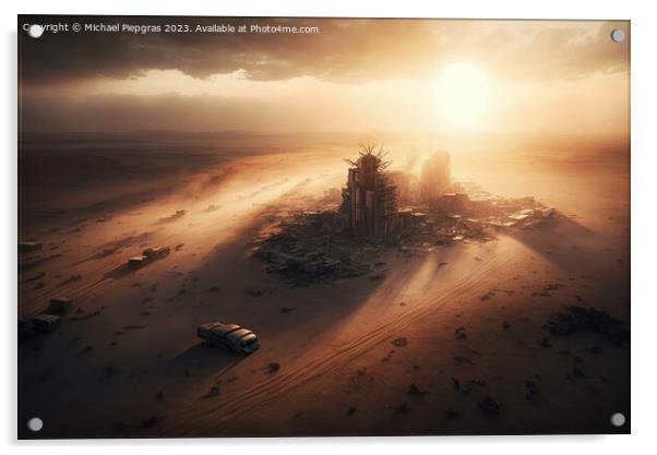 Metropolis after the apocalypse from a birds eye view sunset cre Acrylic by Michael Piepgras