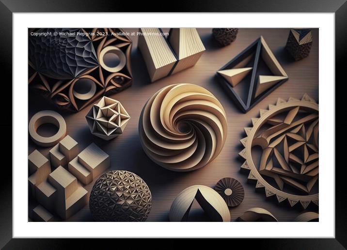 The beauty of mathematics - wooden geometric shapes created with Framed Mounted Print by Michael Piepgras