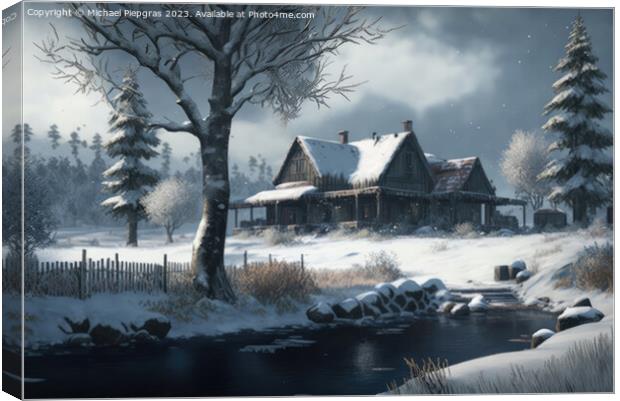 A beautiful winter landscape at Christmas with a small cosy hut  Canvas Print by Michael Piepgras