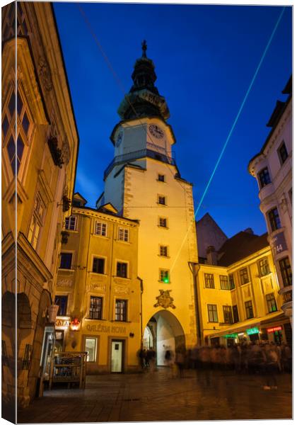 Michael Gate and Tower at Night in Bratislava Canvas Print by Artur Bogacki