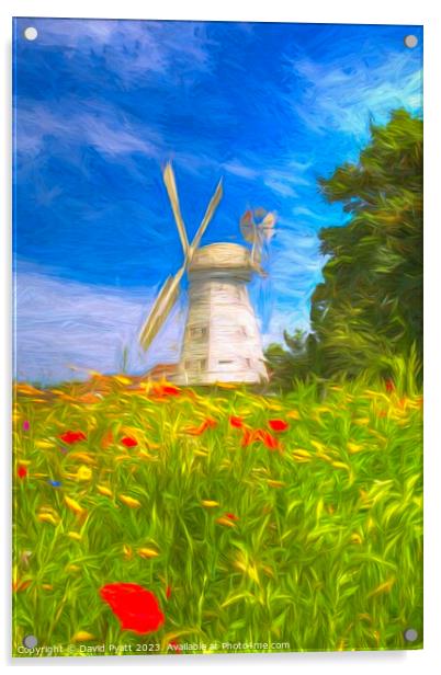 English Countryside Windmill Art  Acrylic by David Pyatt