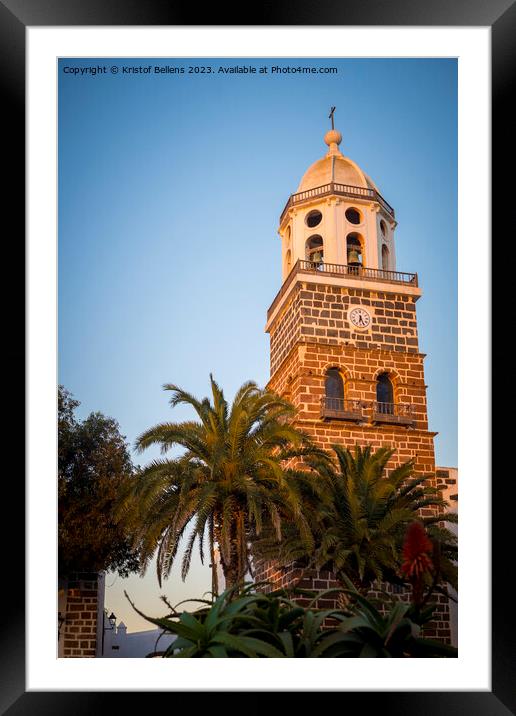 View on the clock tower of the church of Teguise, former capital of the Spanish Canary island of Lanzarote Framed Mounted Print by Kristof Bellens