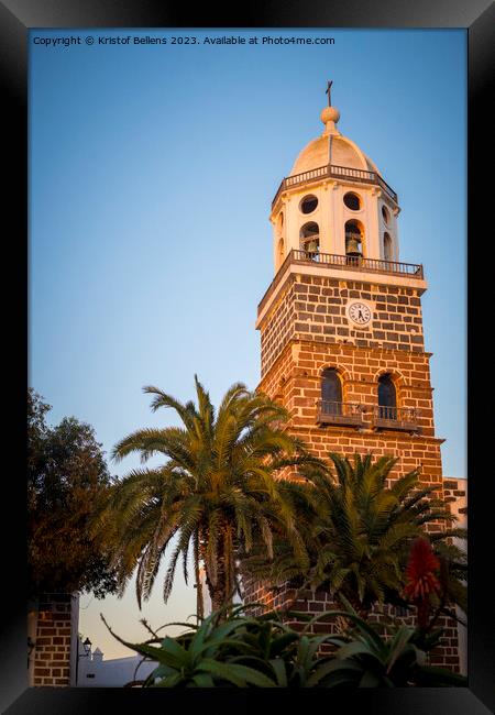 View on the clock tower of the church of Teguise, former capital of the Spanish Canary island of Lanzarote Framed Print by Kristof Bellens