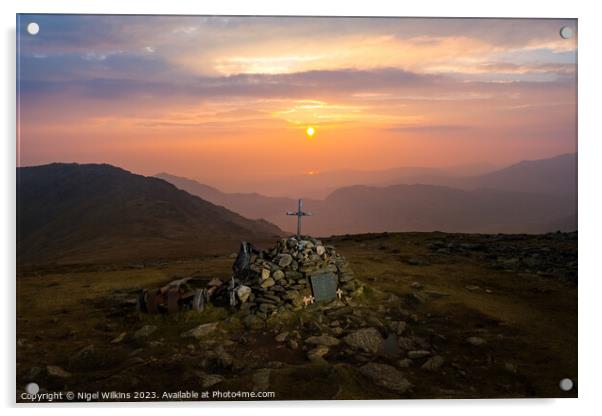 Sunset on Great Carrs Acrylic by Nigel Wilkins