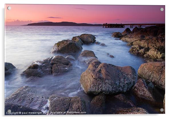 Portencross jetty Sunset Acrylic by Paul Messenger