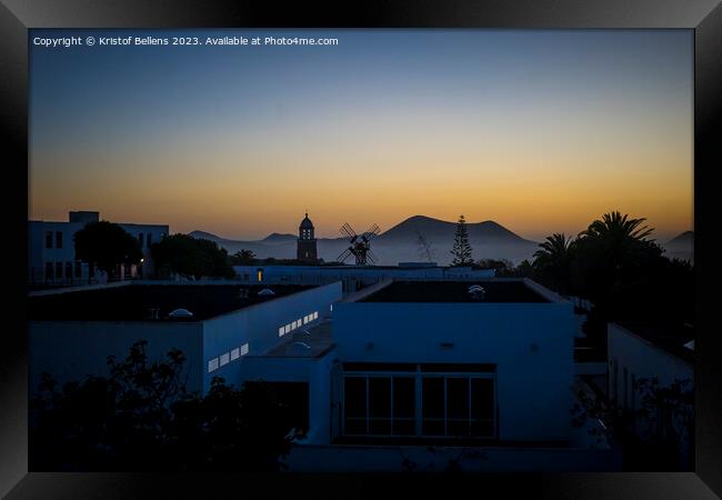 Silhouette sunset view on the village of Teguise on the Canary Island of Lanzarote Framed Print by Kristof Bellens