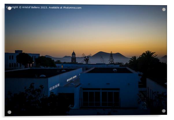 Silhouette sunset view on the village of Teguise on the Canary Island of Lanzarote Acrylic by Kristof Bellens