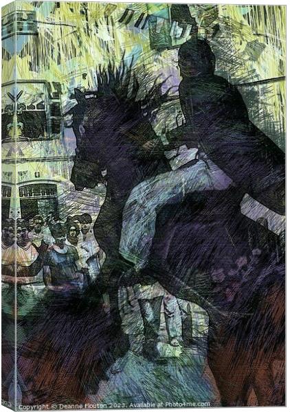 Amazing Horseman in Festive Spain Canvas Print by Deanne Flouton