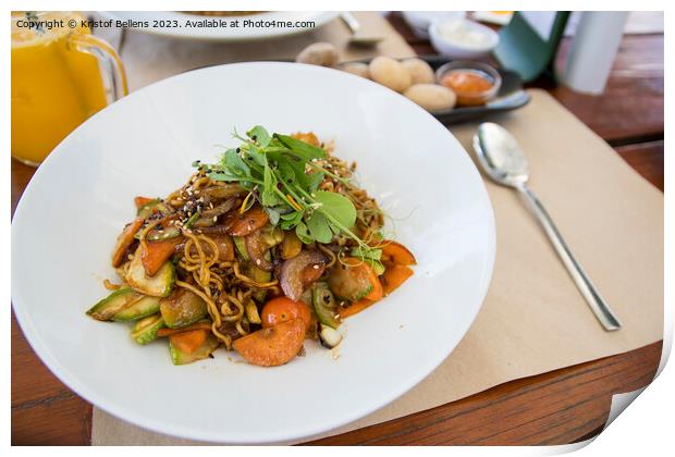 Plate with vegan asian food. Wok noodles with vegetables Print by Kristof Bellens