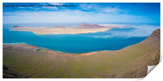Aerial view on island La Graciosa next to Lanzarote. Part of the Canary Islands of Spain Print by Kristof Bellens