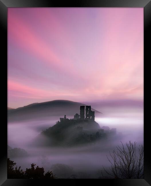 Corfe in the Pink Framed Print by David Neighbour