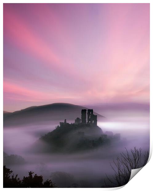 Corfe in the Pink Print by David Neighbour